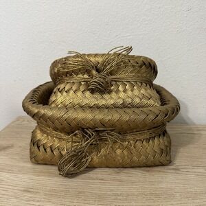 Gold Nesting‎ Baskets Set Of 2 Vintage 90s Christmas Cottage